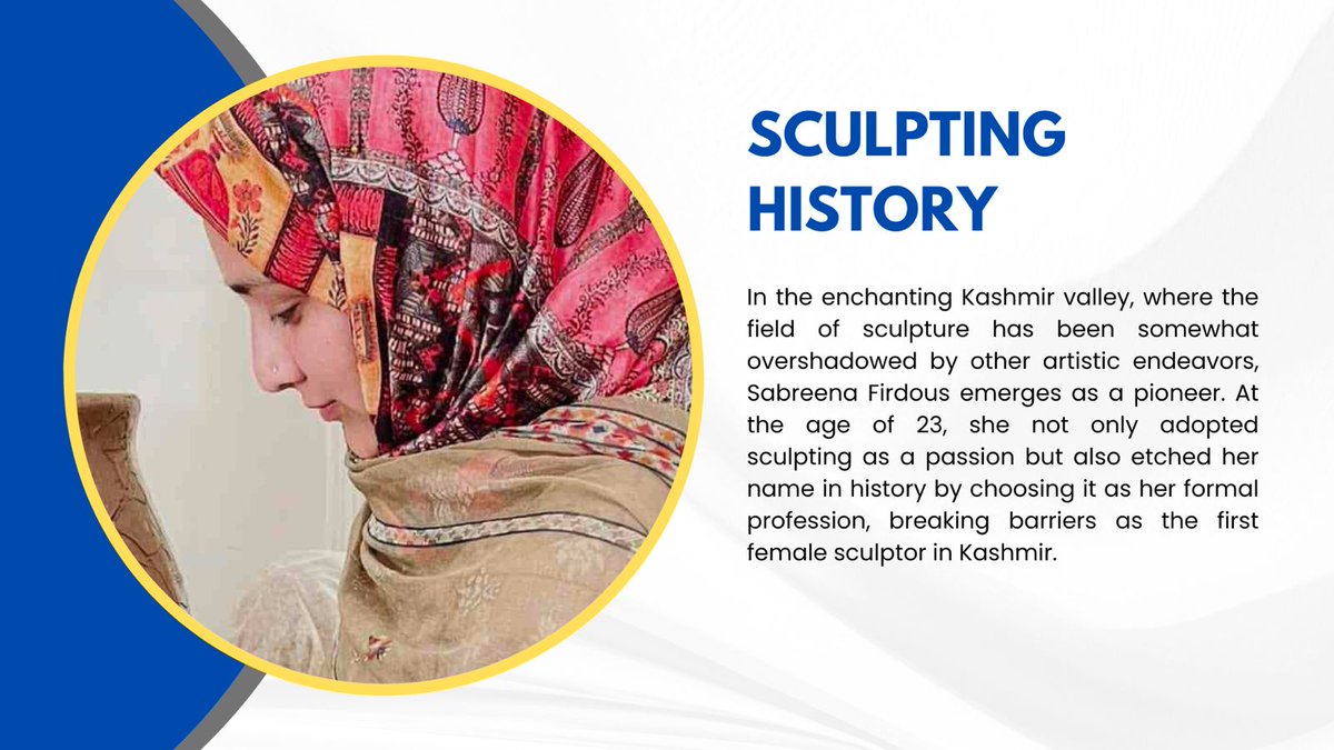 In the enchanting Kashmir valley, where the field of sculpture has been somewhat overshadowed by other artistic endeavors, Sabreena Firdous emerges as a pioneer. #JammuAndKashmir