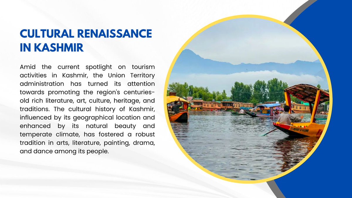 Amid the current spotlight on tourism activities in Kashmir, the Union Territory administration has turned its attention towards promoting the region's centuries-old rich literature, art, culture, heritage, and traditions. @JandKTourism