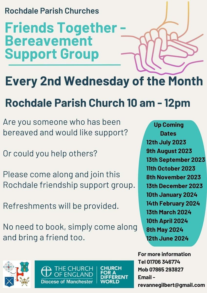All welcome to join us tomorrow for our Bereavement Support Group. Valentine's Day can be difficult if you are missing someone we are here to support you if you need it. 10 am till 12 pm @RochdaleStChads @DioManchester @RochdaleCouncil @RochdaleOnline @RochdaleMind