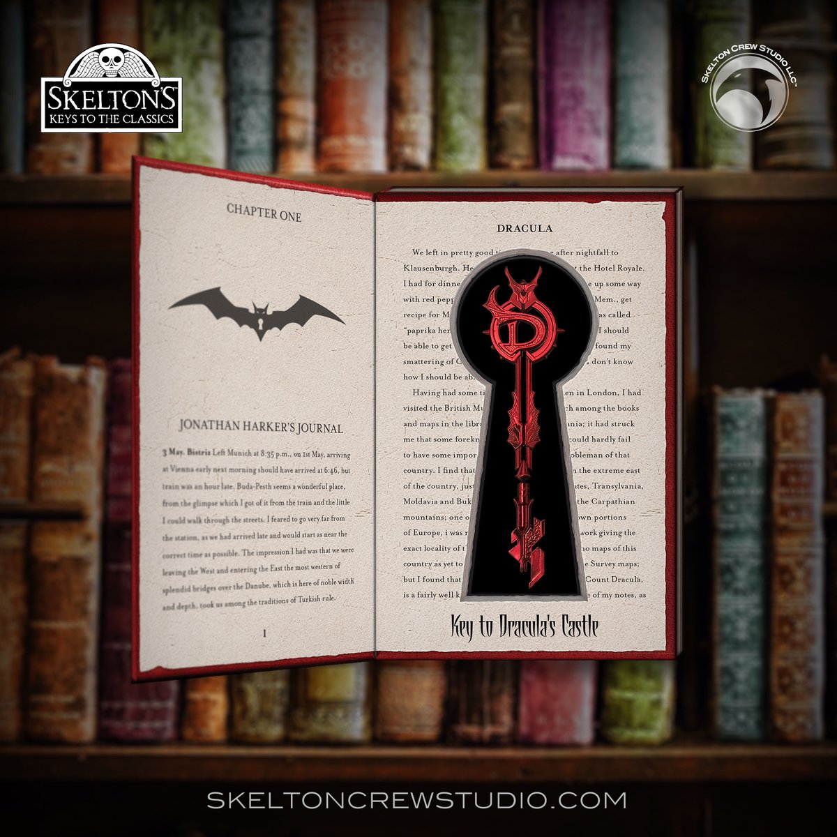 SkeltonCrew's tweet image. Happy Classics!
To celebrate our new releases, like and share and we’ll draw a winner each day at random all week! (US addresses only, please)
Day 5: A bloody beautiful one.
From Skelton&apos;s Keys to the Classics, the Key to Dracula’s Castle, designed by @GR_comics
#5DaysofClassics