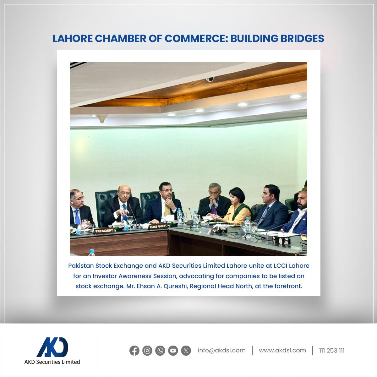 akdsecurities's tweet photo. Pakistan Stock Exchange and AKD Securities Limited Lahore unite at LCCI Lahore for an Investor Awareness Session, advocating for companies to be listed on stock exchange. Mr. Ehsan A. Qureshi, Regional Head North, at the forefront.
#investor #awareness #akdsl https://t.co/y4vLUp6k0y