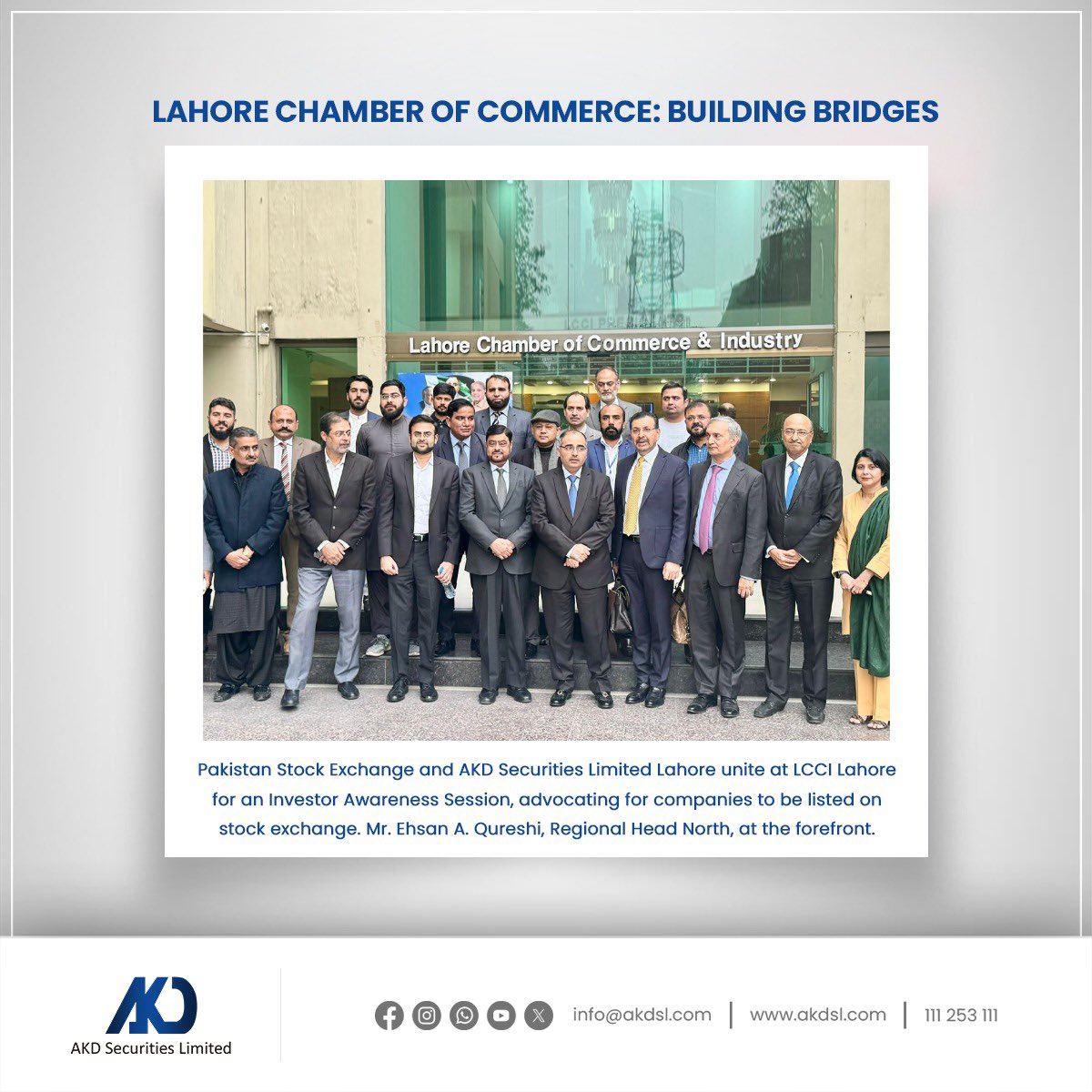 akdsecurities's tweet photo. Pakistan Stock Exchange and AKD Securities Limited Lahore unite at LCCI Lahore for an Investor Awareness Session, advocating for companies to be listed on stock exchange. Mr. Ehsan A. Qureshi, Regional Head North, at the forefront.
#investor #awareness #akdsl https://t.co/y4vLUp6k0y