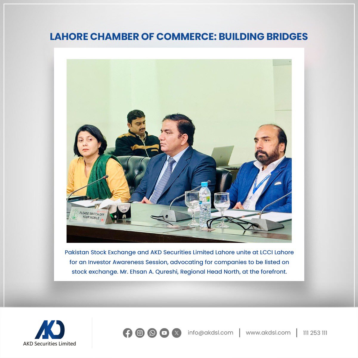 akdsecurities's tweet photo. Pakistan Stock Exchange and AKD Securities Limited Lahore unite at LCCI Lahore for an Investor Awareness Session, advocating for companies to be listed on stock exchange. Mr. Ehsan A. Qureshi, Regional Head North, at the forefront.
#investor #awareness #akdsl https://t.co/y4vLUp6k0y