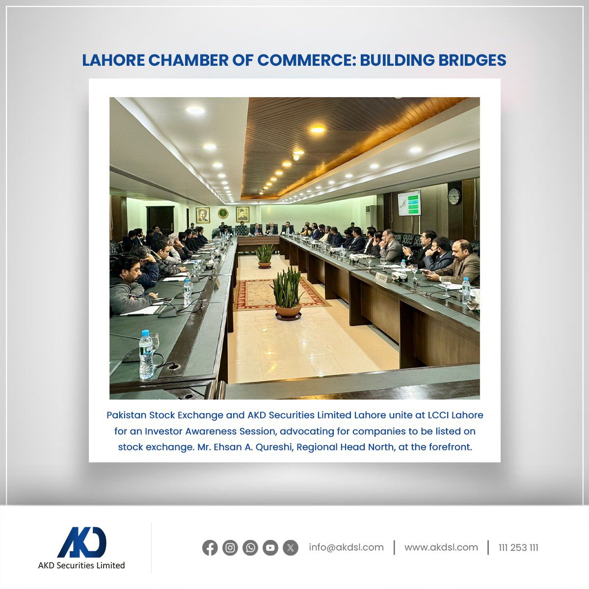 akdsecurities's tweet photo. Pakistan Stock Exchange and AKD Securities Limited Lahore unite at LCCI Lahore for an Investor Awareness Session, advocating for companies to be listed on stock exchange. Mr. Ehsan A. Qureshi, Regional Head North, at the forefront.
#investor #awareness #akdsl https://t.co/y4vLUp6k0y