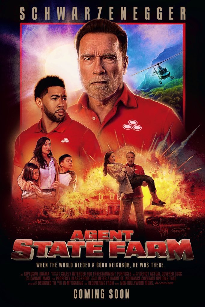 PaulShipper's tweet photo. Congrats to all involved in creating #AgentStateFarm for @StateFarm this year’s No1 #SuperBowl Ad! Happy to been asked to illustrate the poster to go alongside it! @Schwarzenegger @DannyDeVito @JakeStateFarm @FallonTonight @jimmyfallon https://t.co/RPlL1vOBsu