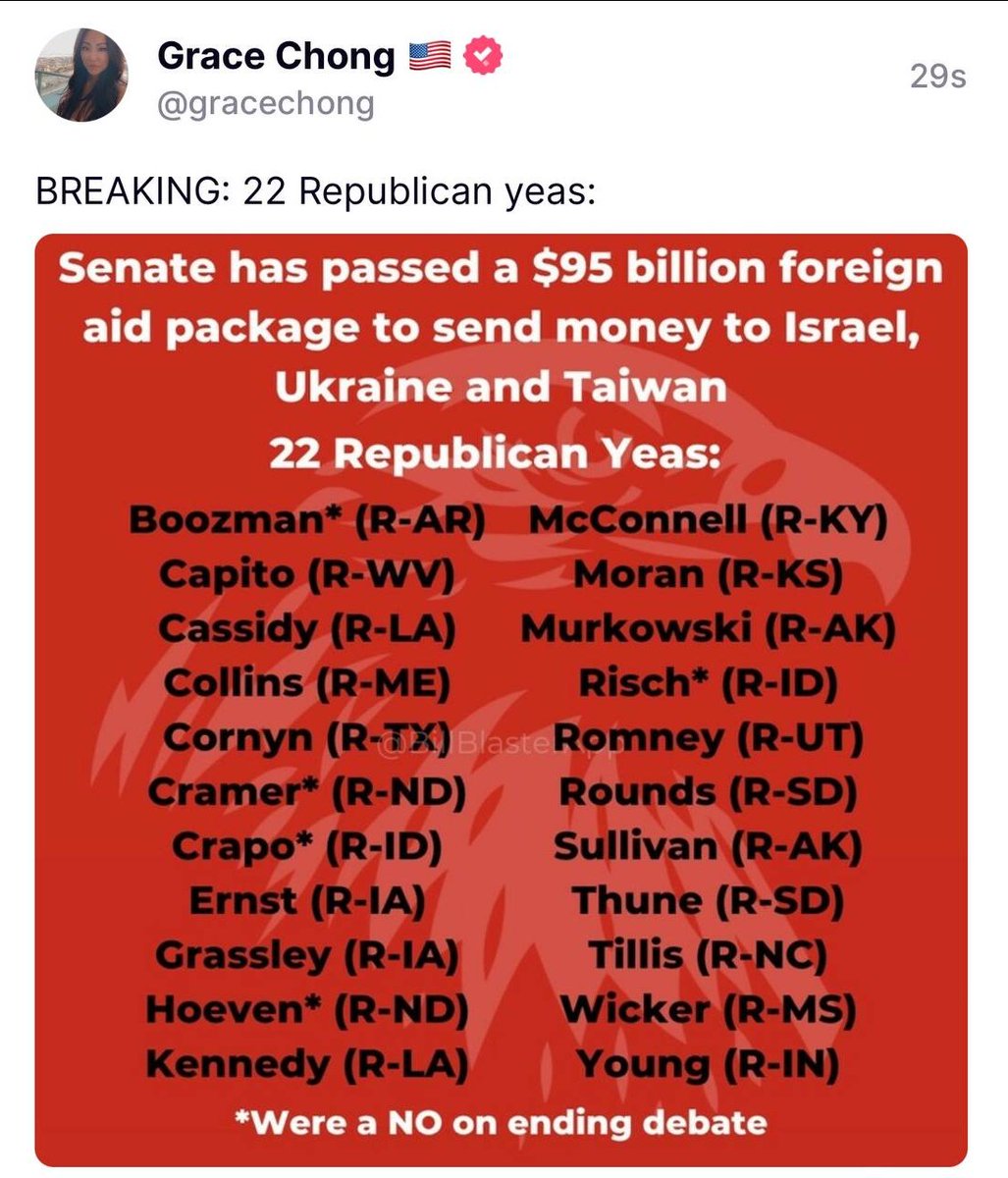 All need to go. They are NOT representing their constituents, the AMERICAN people. They need to be primaried. Shame on these Senators.