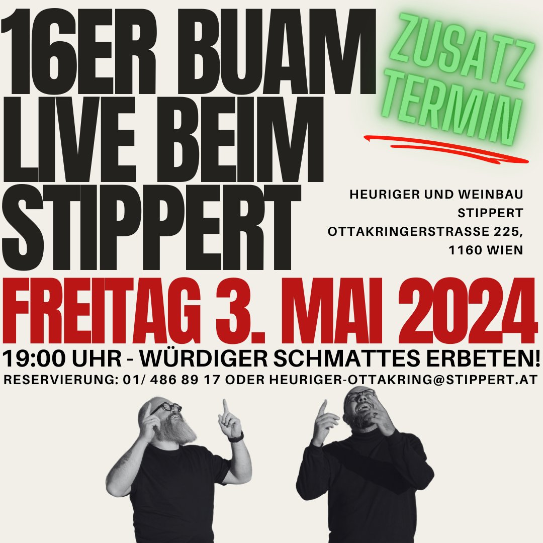 Eine spontan entstandene weitere Chance auf Wienerlieder in Ottakring!
Weil die bisherigen Konzerte gar so schnell ausverkauft waren...