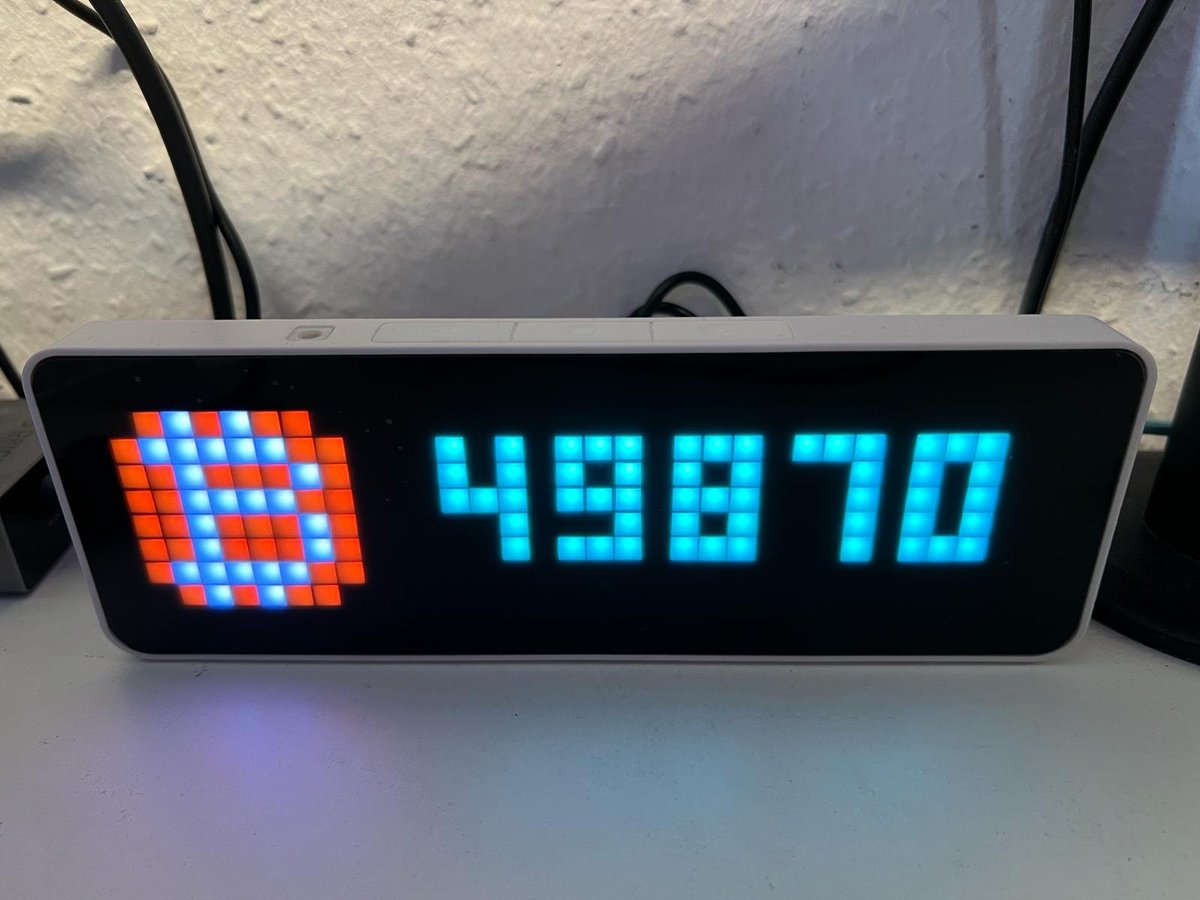 Yesterday, I received this little desktop clock (Ulanzi TC001)

I integrated it with my home assistant instance

Which makes it possible to send the latest BTC price to it via my MQTT broker

You have to flash it with the Awtrix custom firmware to achieve this