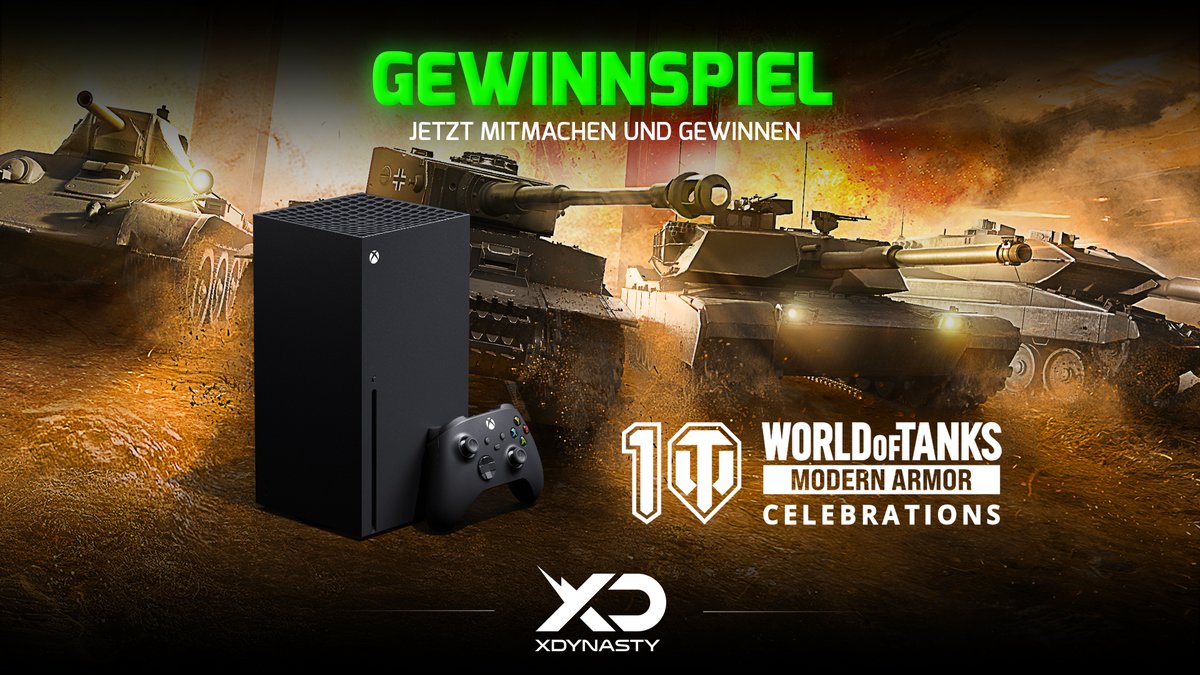 xboxdynasty's tweet photo. #Gewinnspiel - Gewinnt eine #XboxSeriesX Konsole zum World of Tanks Jubiläum!

1.) Folgt @xboxdynasty auf Twitter☑️
2.) Like &amp; RT diesen Tweet💙🔁
3.) Antwortet und @-markiert eine(n) Freund(in)👀

⚠️ Weitere Gewinnchancen + Teilnahmebedingungen: https://t.co/RCwUL7hMBY https://t.co/HKL8zdSuCo