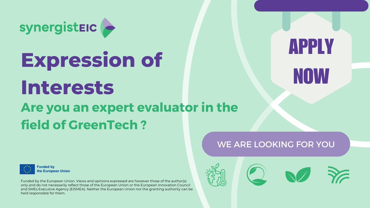 🚀 Exciting update! Our Expression of Interests for our second Open Call is now open! 
Seeking experts in #GreenTech startup evaluation with  growth service experience. If this sounds like you, apply now!🌱💼📈 #startups synergisteic.eu/open-calls/ope…
<a href="/StartUpEU/">Startup Europe & Innovation Radar</a> <a href="/EUeic/">European Innovation Council</a> <a href="/EUgreenresearch/">EU green research</a>