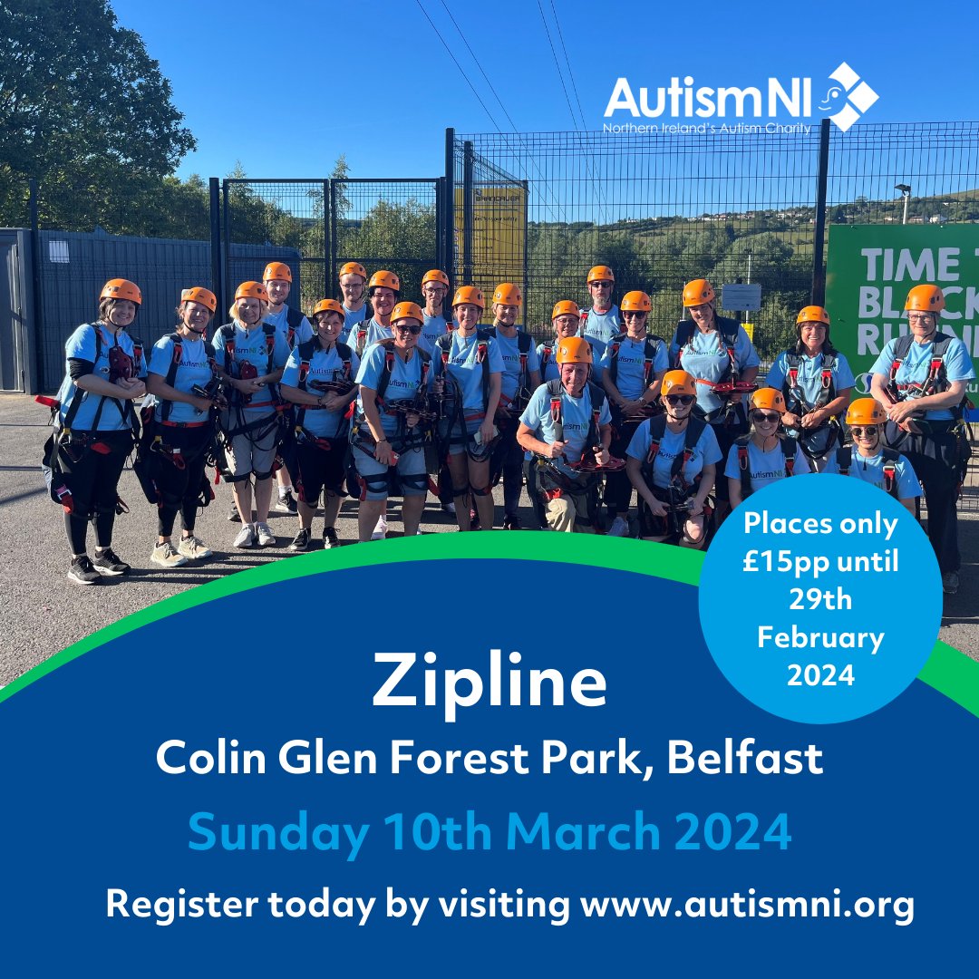 Get involved in our upcoming challenge events! 🙌

There are limited places left on our Zipline challenge on Sunday 10th March and our Europa Abseil challenge on Sunday 19th May! Registration places are discounted until 29th February.

Sign up now 👇
autismni.org/fundraising-ev…