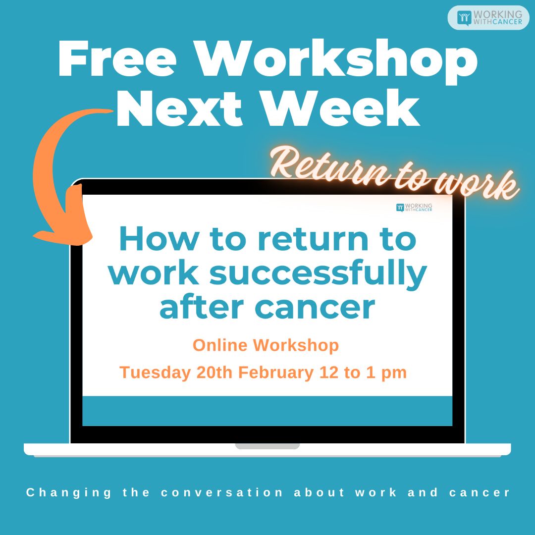 If you're returning to work after a cancer diagnosis or treatment, this free interactive online workshop next Tuesday lunchtime is for you. You can learn more about the workshop and save your seat here 👇 eventbrite.co.uk/e/how-to-retur… #workingwithcancer #returntowork