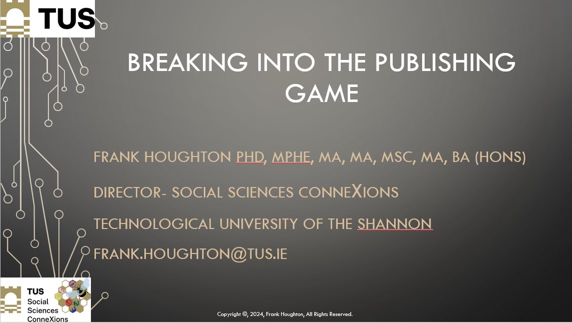 SSC director Dr. Frank Houghton presenting on how to win the #academic #publishing game this morning as part of @TUS_ie #TUSResearchWeek - Frank has a remarkable #publication success rate so his expertise will help! More info here👉🏻 tus.ie/rdi/research/t… #university #research