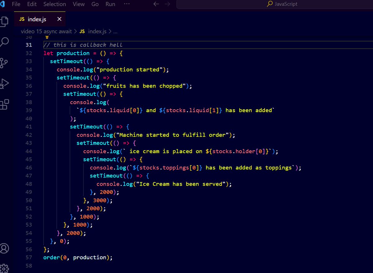 #LearnInPublic #learningJavascript
The callback hell in JavaScript is referred to as a situation where an excessive amount of nested callback functions are being executed. It reduces code readability and maintenance