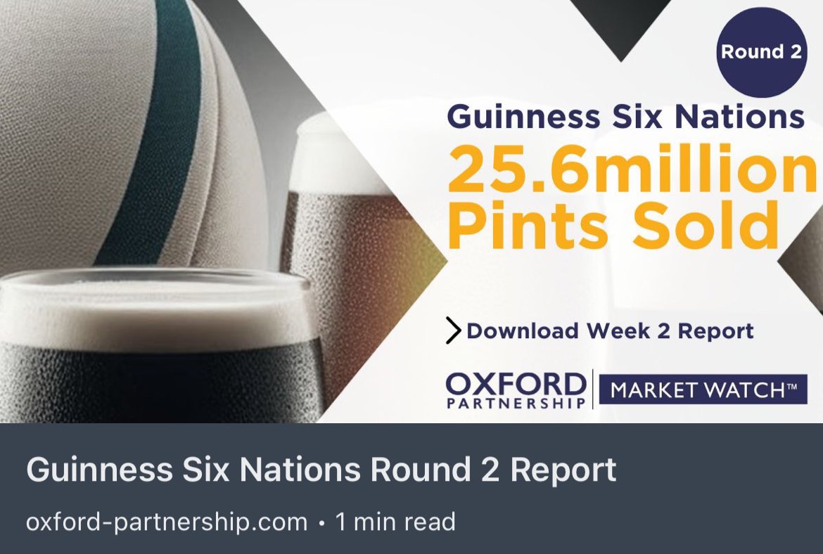 OxPartnership's tweet image. Round 2 gave pubs a reason to cheer as 25.6 million pints were served. Footfall increased, as rugby drove +6.8% more consumers vs. 2023, driven by strong Sunday trade. Visit bit.ly/49AuH5V  #ontrade #pubs #beernews #hospitalityindustry #hospitality #marketwatch
