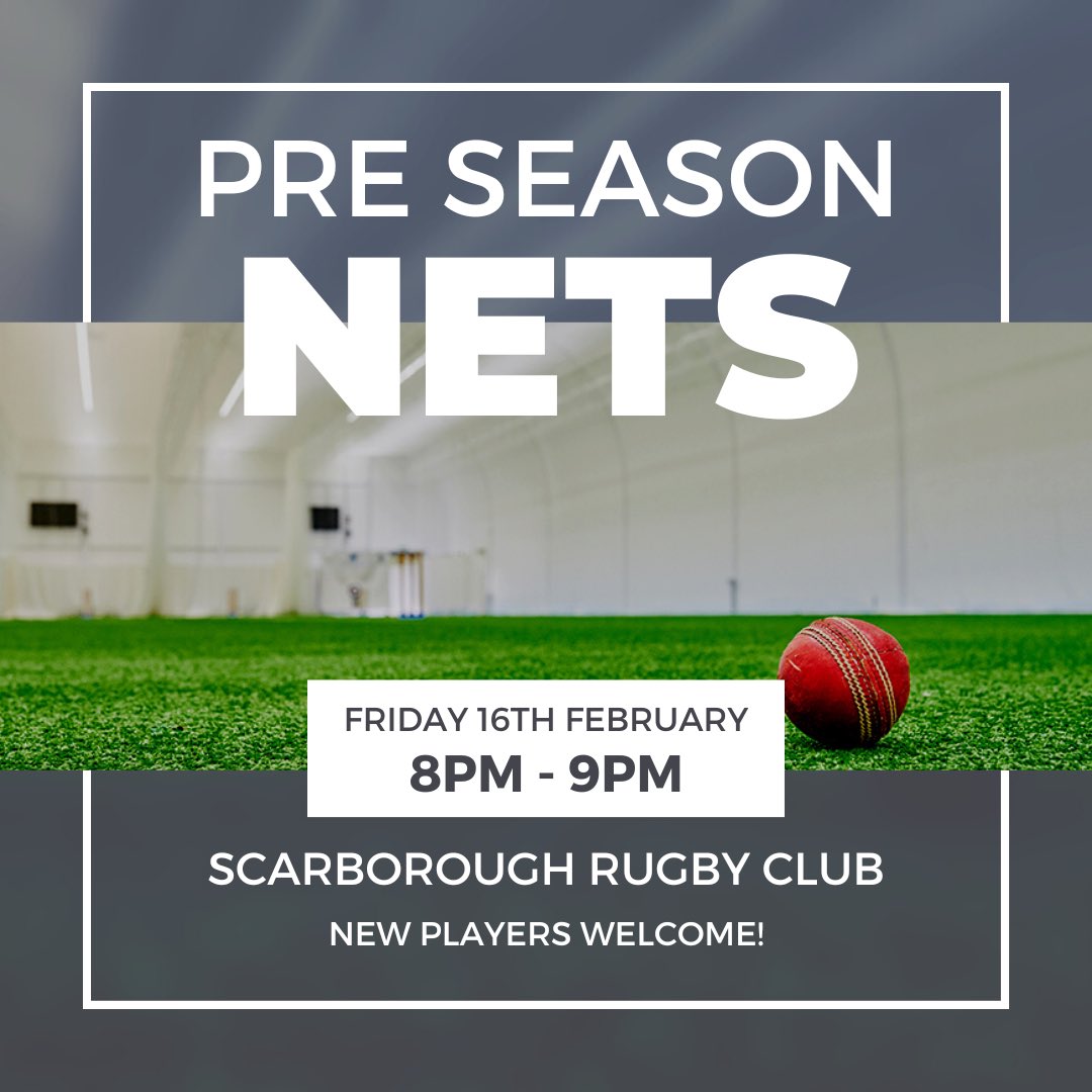 NETS! 🏏

We are starting our pre season net sessions this Friday running every Friday until 29th March!

Looking forward to getting the lads back together but also open for any faces that want to get involved 💪

📅 Fridays
⏱️ 8pm - 9pm
📍 Scarborough Rugby Club