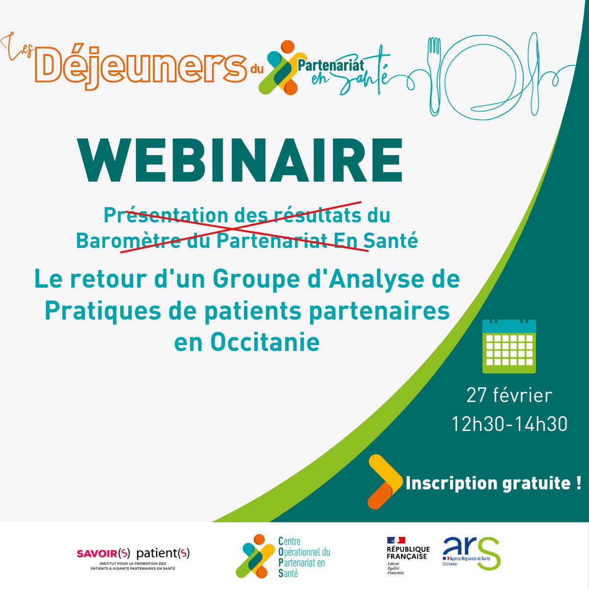‼️CHANGEMENT de thème :
🚨Le retour d'un Groupe d'Analyse de Pratiques de patients partenaires en Occitanie🚨
Quand ? Jeudi 27 février de 12h30 à 14h30
Comment ? En visio
Inscrivez-vous pour recevoir le lien de la visio :
📝 lnkd.in/ed49-yJJ