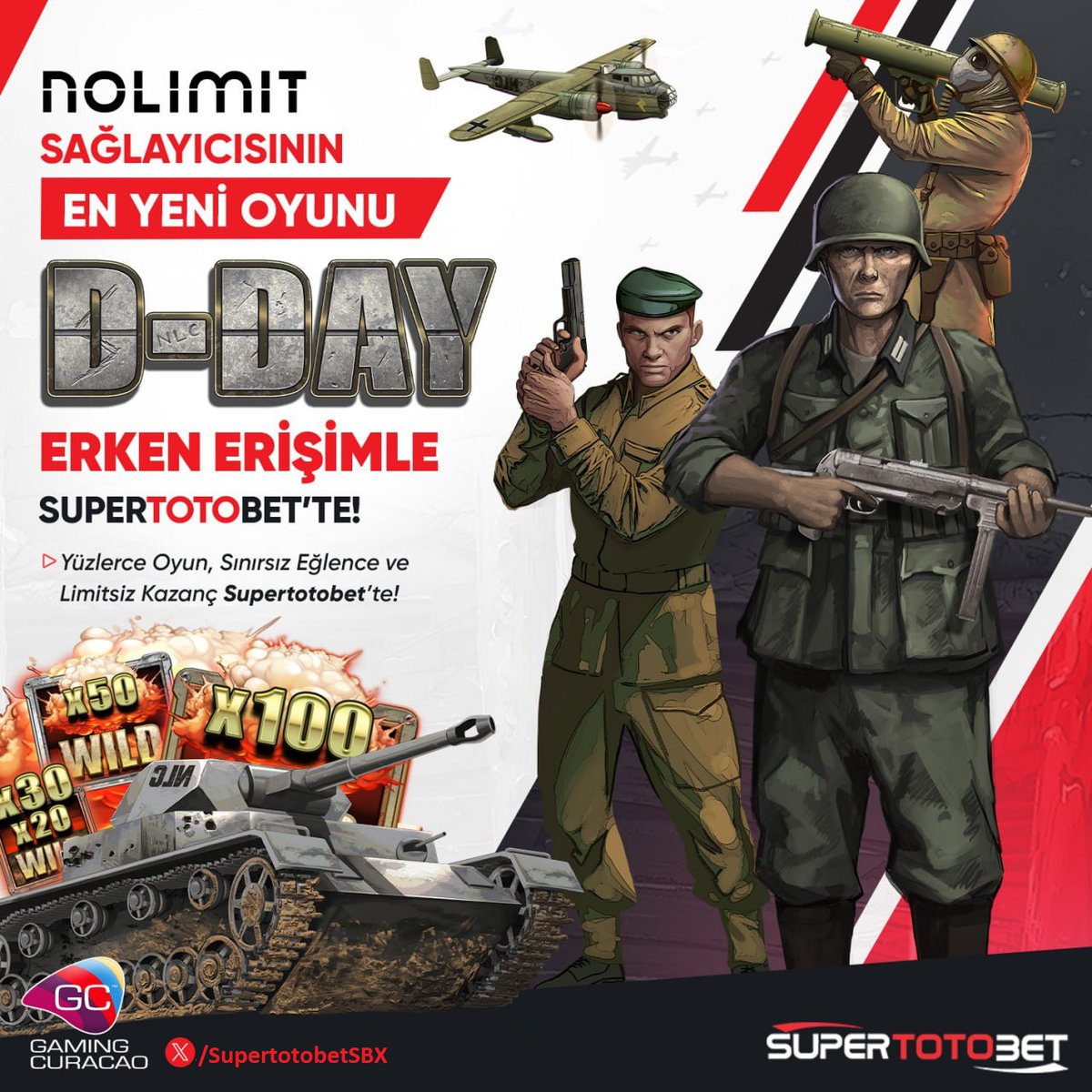 Süpertotobet'te NOLİMİT CİTY'DEN YEPYENİ OYUN D-DAY Slot Oyunu!

Erken erişim sayesinde türkiyede ilk oynuyan ve kazanan sen olmaya ne dersin!

Türkiyenin En popüler sağlayıcısından yepyeni bir şans yepyeni bir oyun sizleri bekliyor.