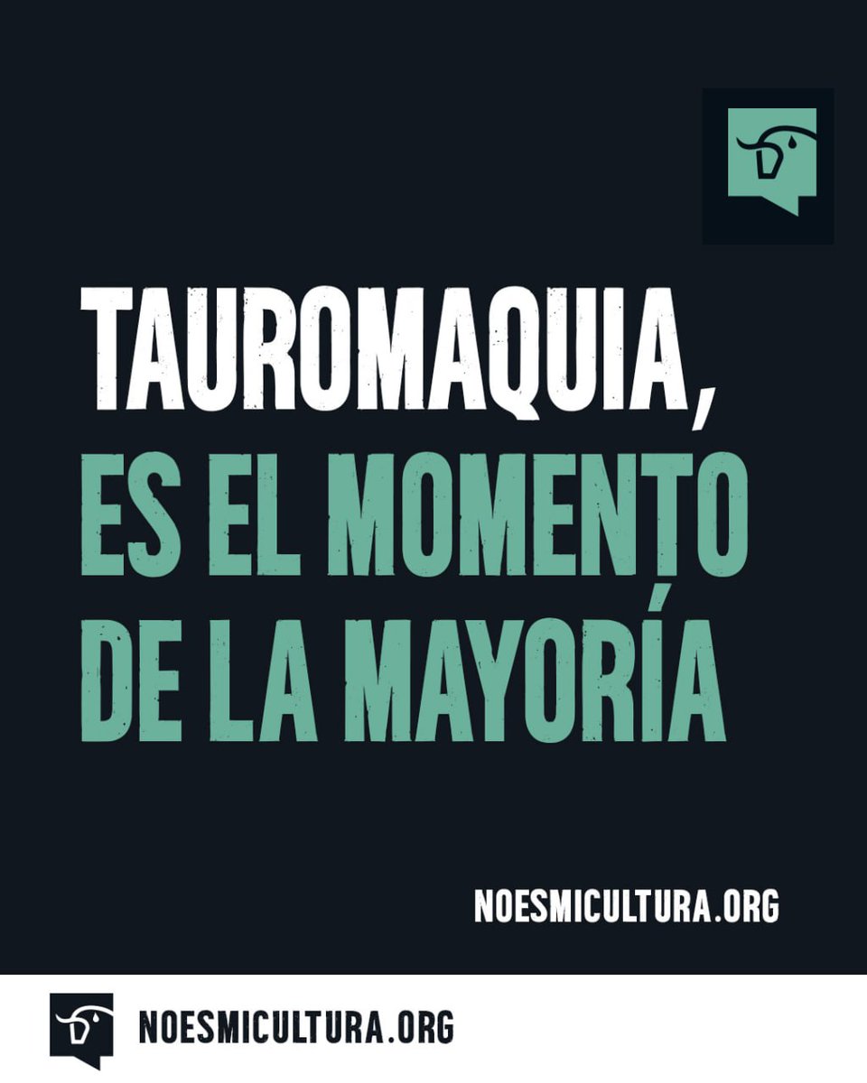 🙌 EL MOMENTO DE LA MAYORÍA

📊 Las últimas encuestas reflejan que más del 50% de la ciudadanía española está a favor de prohibir o limitar las corridas de toros.

O que casi 8 de cada 10 personas se manifiestan contra el uso de animales en la tauromaquia.

#NoEsMiCultura