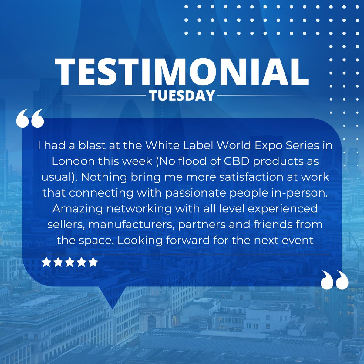 #TestimonialTuesday⭐️

@ExCeLLondon, on the 27th &amp; 28th of February 2024, make sure to click on this link to secure your FREE ticket today - lnkd.in/e33D46B3 #whitelabeluk #ukbusiness #whitelabelworld #b2b