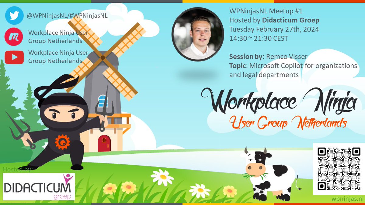 wpninjasnl's tweet photo. The last speaker for our upcoming #WPNinjasNL meetup on 27/2 hosted by @didacticum is: Remco Visser about: Microsoft Copilot for organizations and legal departments

More information here: https://t.co/wYK9RULJoI https://t.co/909s4VBajP