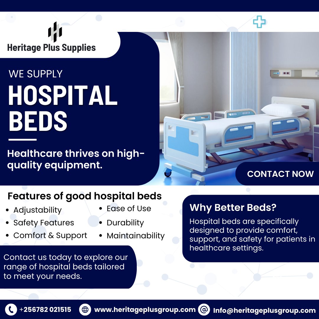 Choosing the right hospital bed is crucial for patient comfort and safety. Ready to elevate patient care with top-notch hospital beds? Contact (+(256) 782 021515 0R 0772087169) today to learn more! 
#HealthcareInnovation  #HospitalBeds #MedicalEquipment #BobiWineAt42