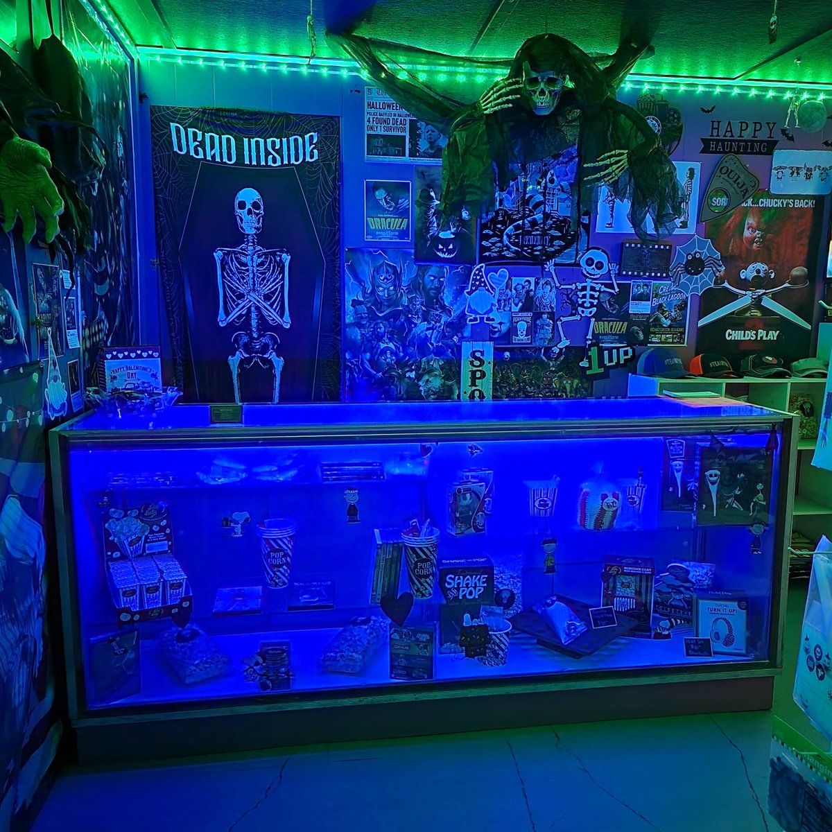 best_syrups's tweet photo. Our display case looks so much better with lighting. Our Creature looks even better coming out of the ceiling, too! #TEAMYME #BestSyrup #FlavorFactory #creatures #CreatureWears #business #WomanOwned #fyp #shopsmall #support #BusinessGrowth #shoplocal #keepwatching #WhatsNext https://t.co/7NijMvvHdd