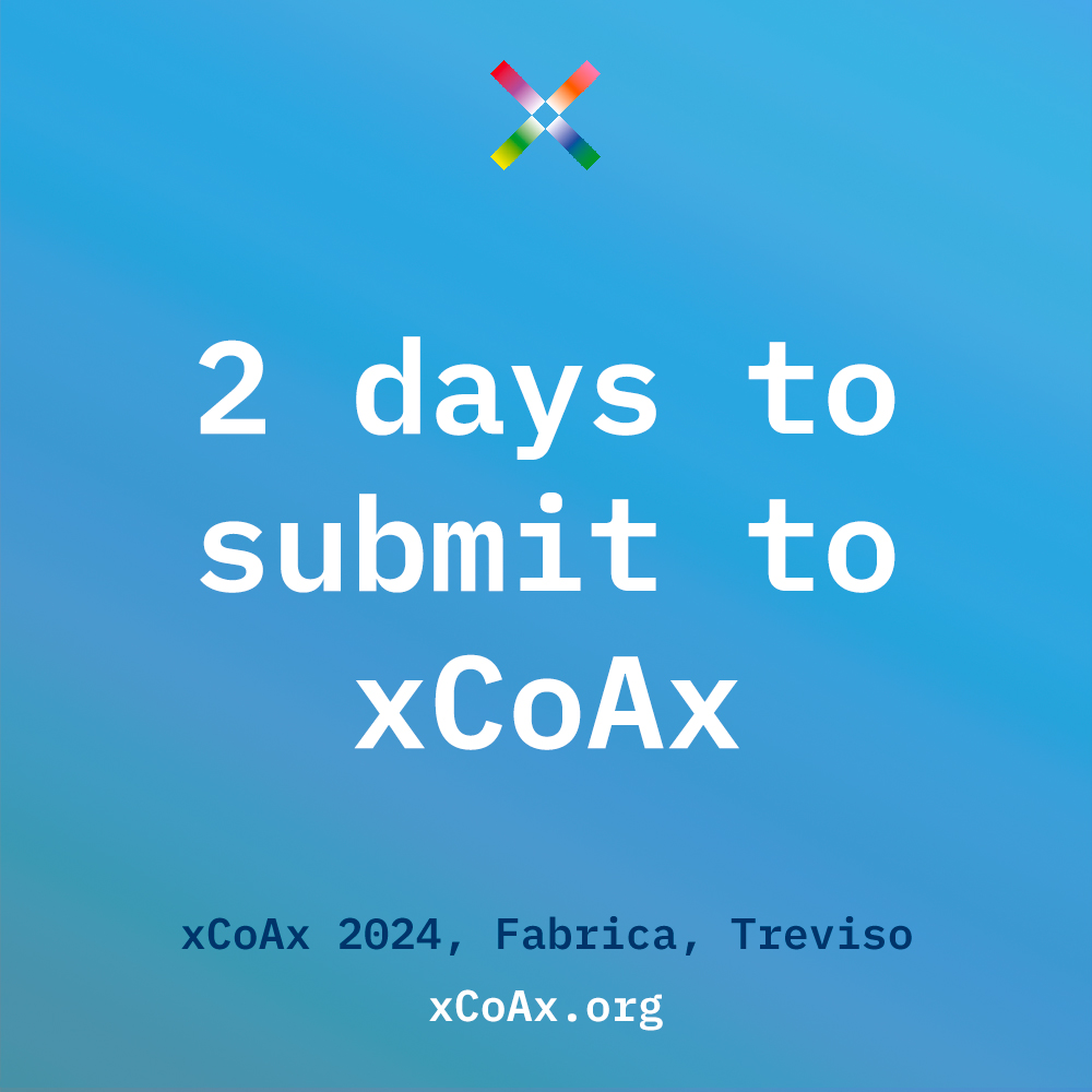 xcoaxorg's tweet photo. 2 days left to submit to #xCoAx2024, the 12th conference on Computation, Communication, Aesthetics, and X at Fabrica, Treviso, Italy. Submit your papers, artworks, performances, or apply to the School of X at https://t.co/LojHDt9deg https://t.co/RGwj8eQw1g