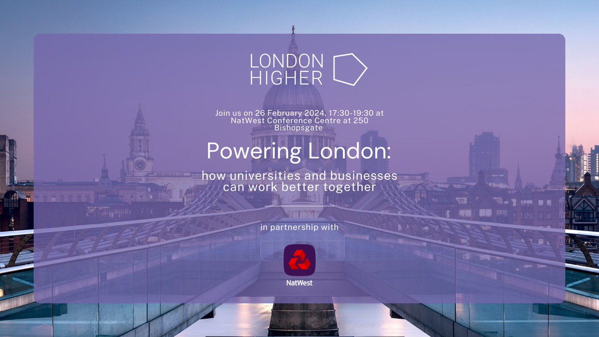 2 weeks left until our Powering London networking event❗️ Kindly sponsored by @NatWestGroup, the event will bring universities and businesses together to look at how we can better collaborate🤝 Last few places👇 eventbrite.co.uk/e/powering-lon…