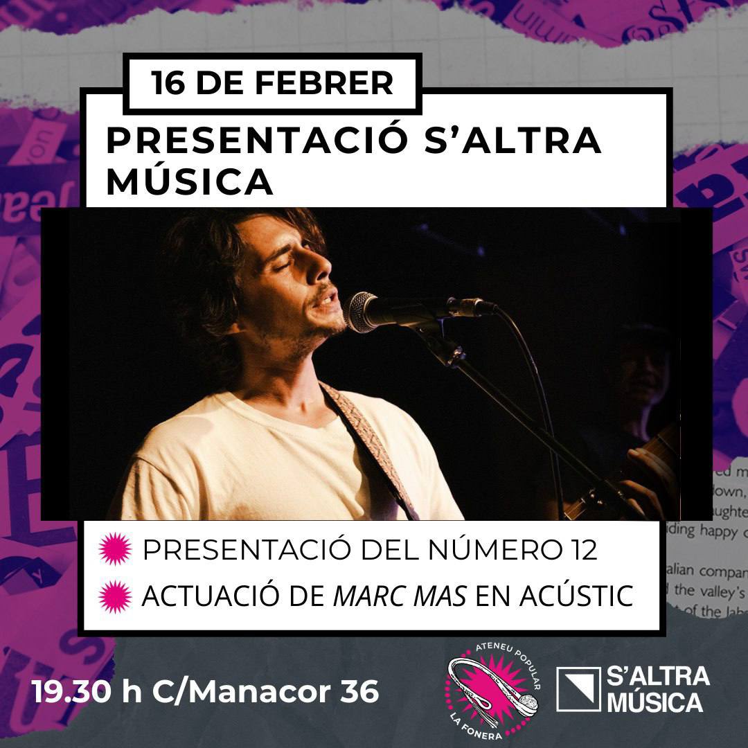 Divendres 16 serem a l’<a href="/AteneuLaFonera/">Ateneu Popular La Fonera</a> presentant el nou número de la revista! 🎙️🫂

Arrodonirem el capvespre amb un acústic de l’estimat Marc Mas que ens tocarà unes quantes peces 💘

Després de la presentació hi haurà picada i beures a l’Ateneu fins les 23h! 

Veniu!