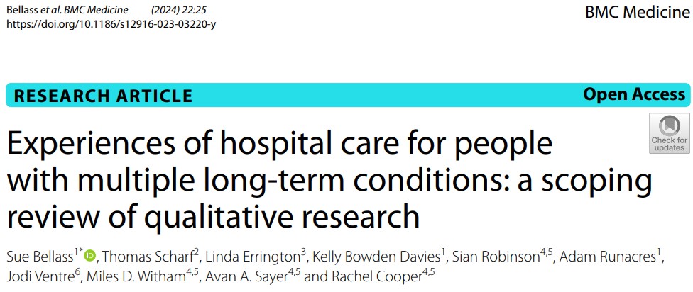 How is care for multiple long-term conditions (MLTC) experienced in settings designed to treat single diseases? We review qualitative research on hospital care for MLTC in our new paper rb.gy/6bpvu8 @BMCMedicine @NewcastleAGE @SueBellass1