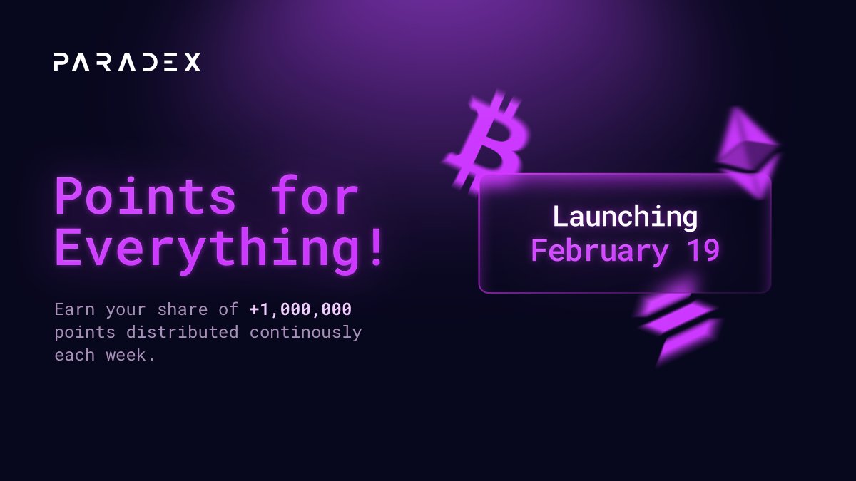 Introducing Paradex Points: 🔥Earn Points for EVERYTHING 🔥

Paradex's Points Program is HERE. The program is designed to empower every single Paradex user to earn Paradex Points.🤯

We carefully designed this program to not just benefit our power users (although we ❤️ our
