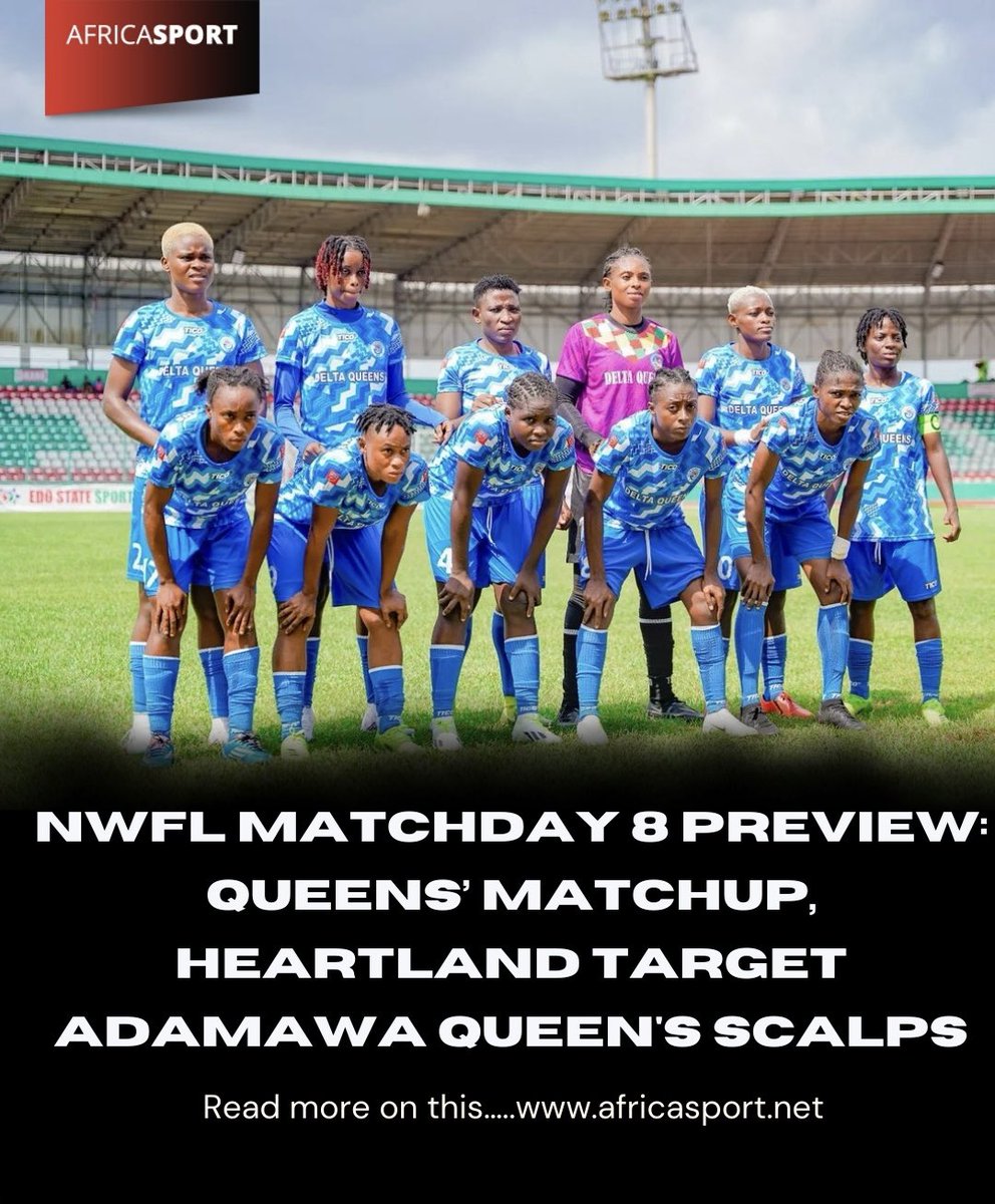 Heartland Queens will hope to cement their hands on the lead when they confront the wayfarers from Yola, Adamawa Queens, in the NWFL Premiership matchday 8 clash on
🔗 africasport.net/article/footba…

#nwfl #nigerialeague #nigeriafootballleague #football #heartlandfc #adamawa #nigeria