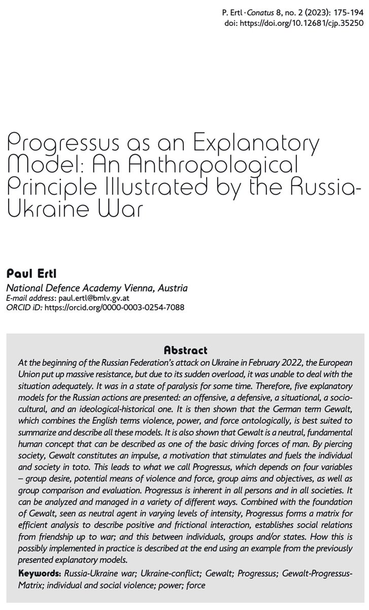 Conatus_Journal's tweet photo. Recently published: Ertl, P. “Progressus As an Explanatory Model: An Anthropological Principle Illustrated by the Russia-Ukraine War”. C.J.P. 8 (2): 175-194.

Available @ https://t.co/qQfK6POgig. 

#RussiaUkraineWar
 #Gewalt
 #PowerForce #powerforces #violence #violenceprevention https://t.co/COks8wnysR