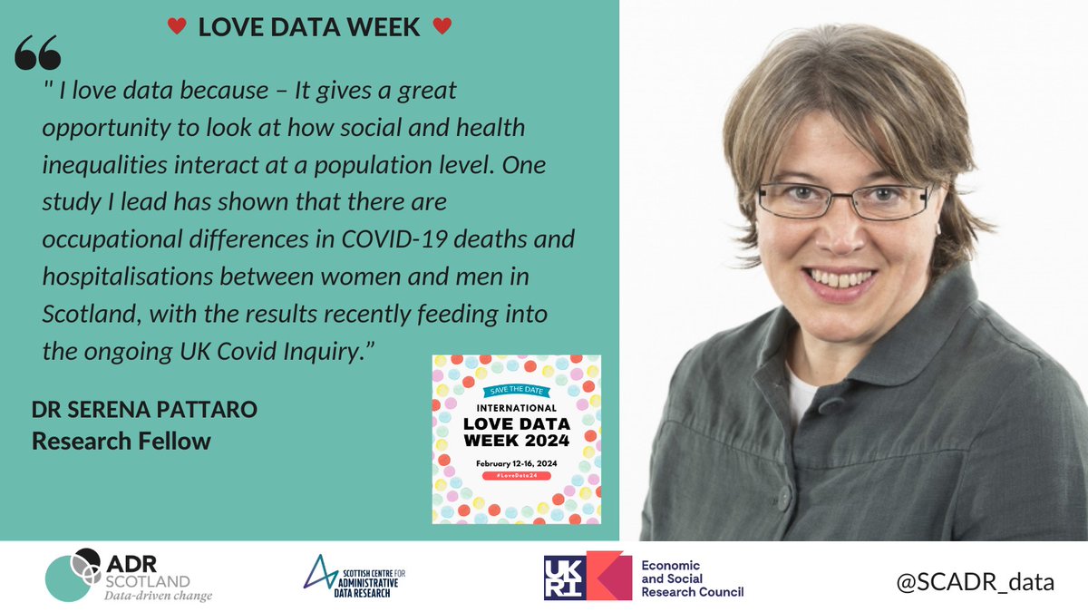 We welcome @Serena_Pattaro to #LoveData24 week. Dr Pattaro values linking data on #work or #benefits, with data on #health and #socialcare, to analyse and report outputs to policymakers, charities and stakeholders. bit.ly/3SRIcsx @adr_uk @UofGUrbStudies