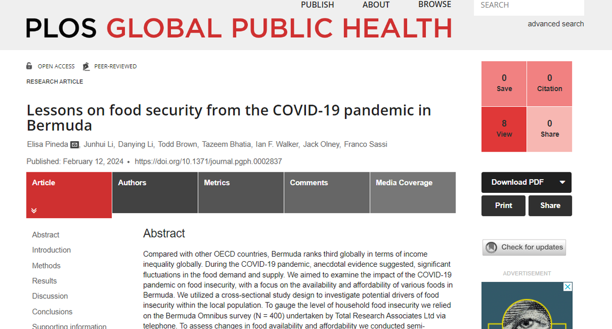 Don't miss insights from @elisap_ana @georgeinstitute and colleagues @imperialchepi on food security from the COVID-19 pandemic in Bermuda. Read the research via @PLOSGPH: buff.ly/4byCQd8