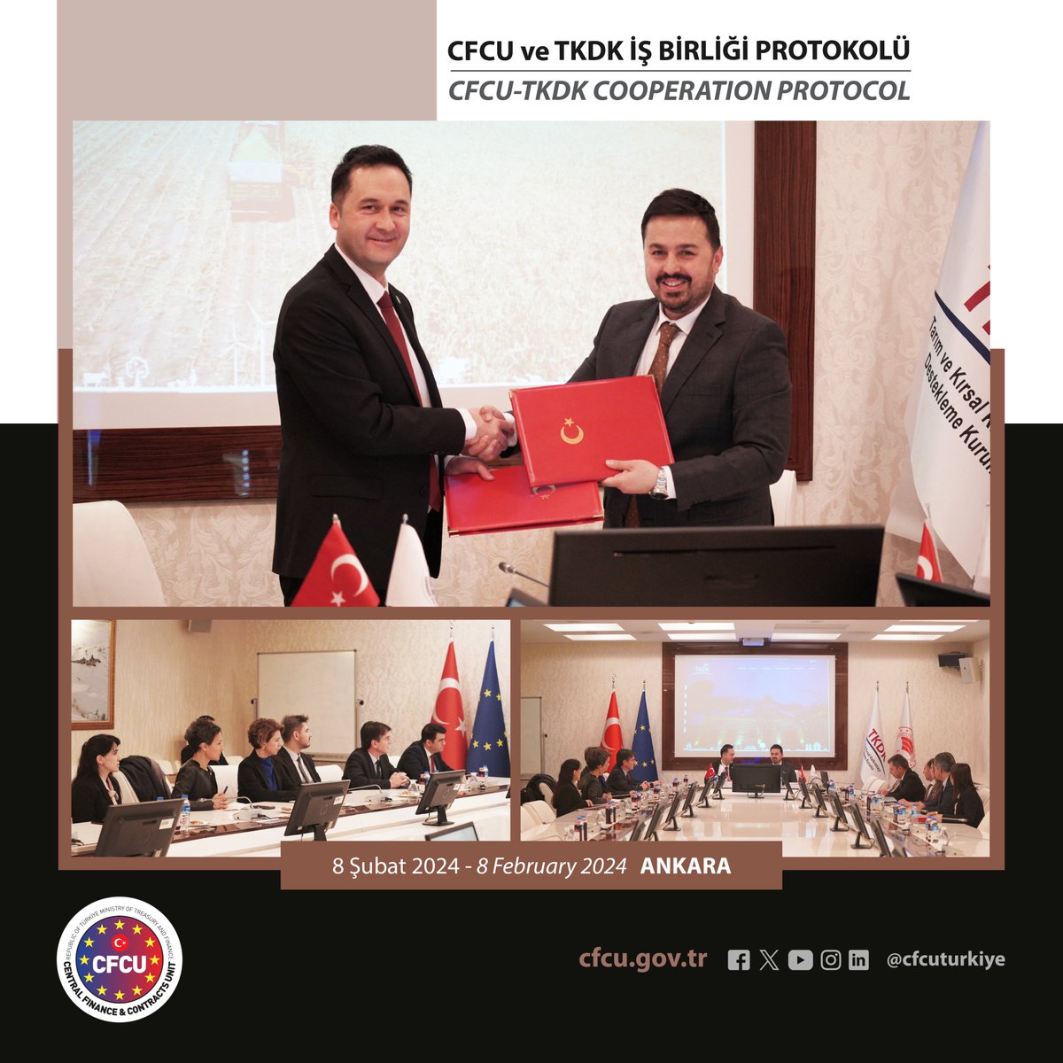 cfcuturkiye's tweet photo. We signed the Cooperation Protocol between CFCU and TKDK on February 8, 2024, aiming to use funds within scope of Türkiye-EU financial cooperation effectively and efficiently and strengthen institutional capacities within framework of institutional powers and responsibilities. https://t.co/8mIZxUDYJl