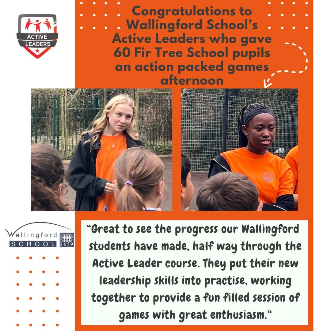 Fantastic to see confident, enthusiastic Active Leader trainees from Wallingford School encourage children to have fun being active