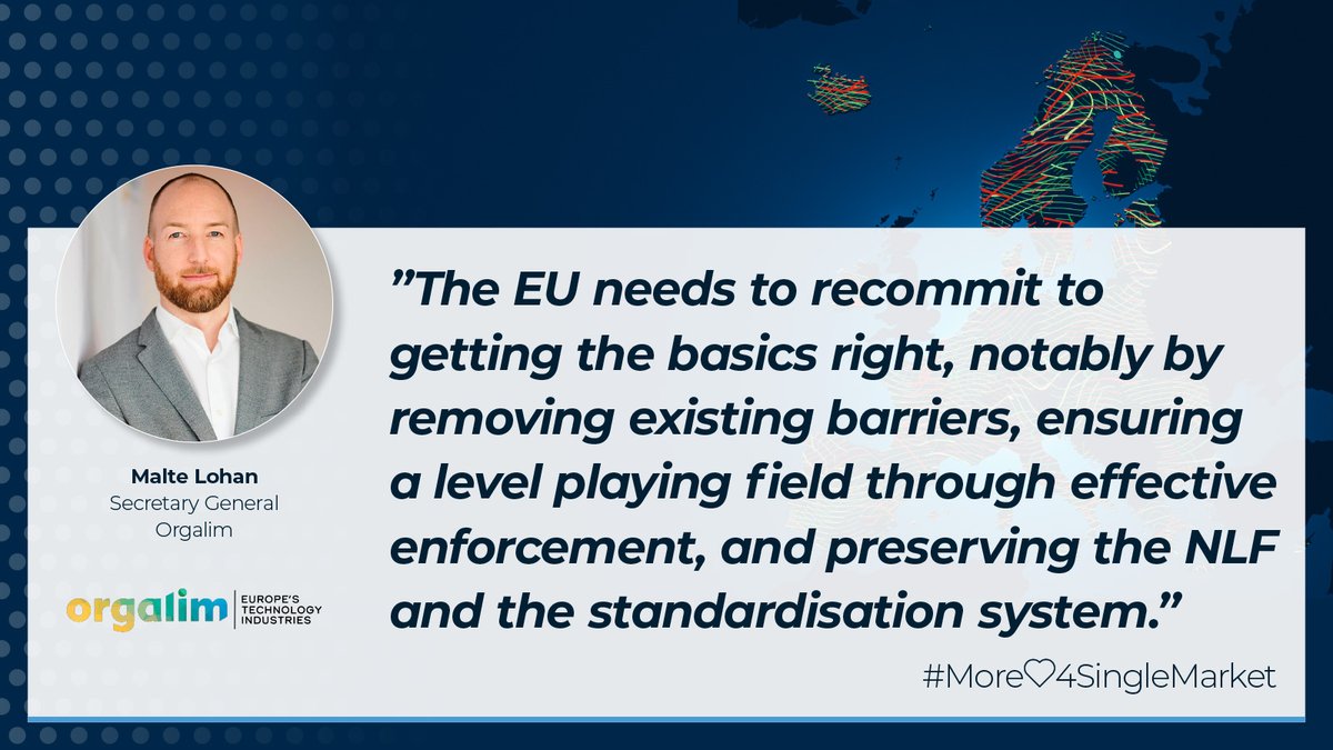 Orgalim, along with 24 other European associations, urges the EU institutions to recommit to the #SingleMarket as the motor of the twin transitions and the bedrock of European citizenship.
👉orgalim.eu/position-paper…
#More♥4SingleMarket