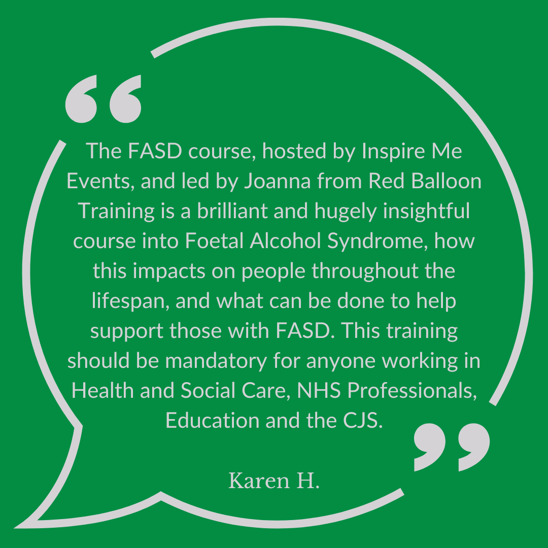 LtdInspire's tweet photo. Joanna from Red Balloon Training will be back to deliver "Introduction to FASD – Fetal Alcohol Spectrum Disorder 2024" at our conference on June 14th and for another full day on September 20th #TestimonialTuesday #FASDTraining #InspireMeEvents #RedBalloonTraining https://t.co/VAyr3zG5rJ