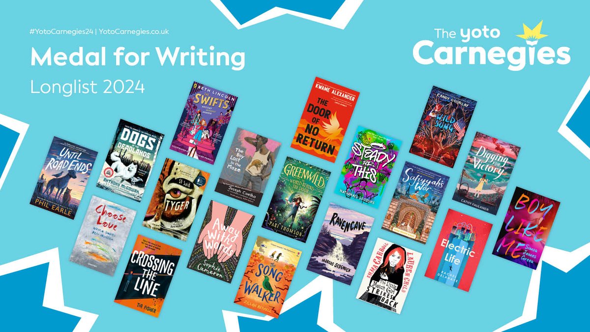 🎉 Announcing the longlist for the 2024 Yoto Carnegie Medal for Writing! Celebrating diverse voices and exceptional storytelling, with creative use of language, poetry, forgotten histories and more! 📚🌟 #YotoCarnegies24 yotocarnegies.co.uk/2024-longlists…