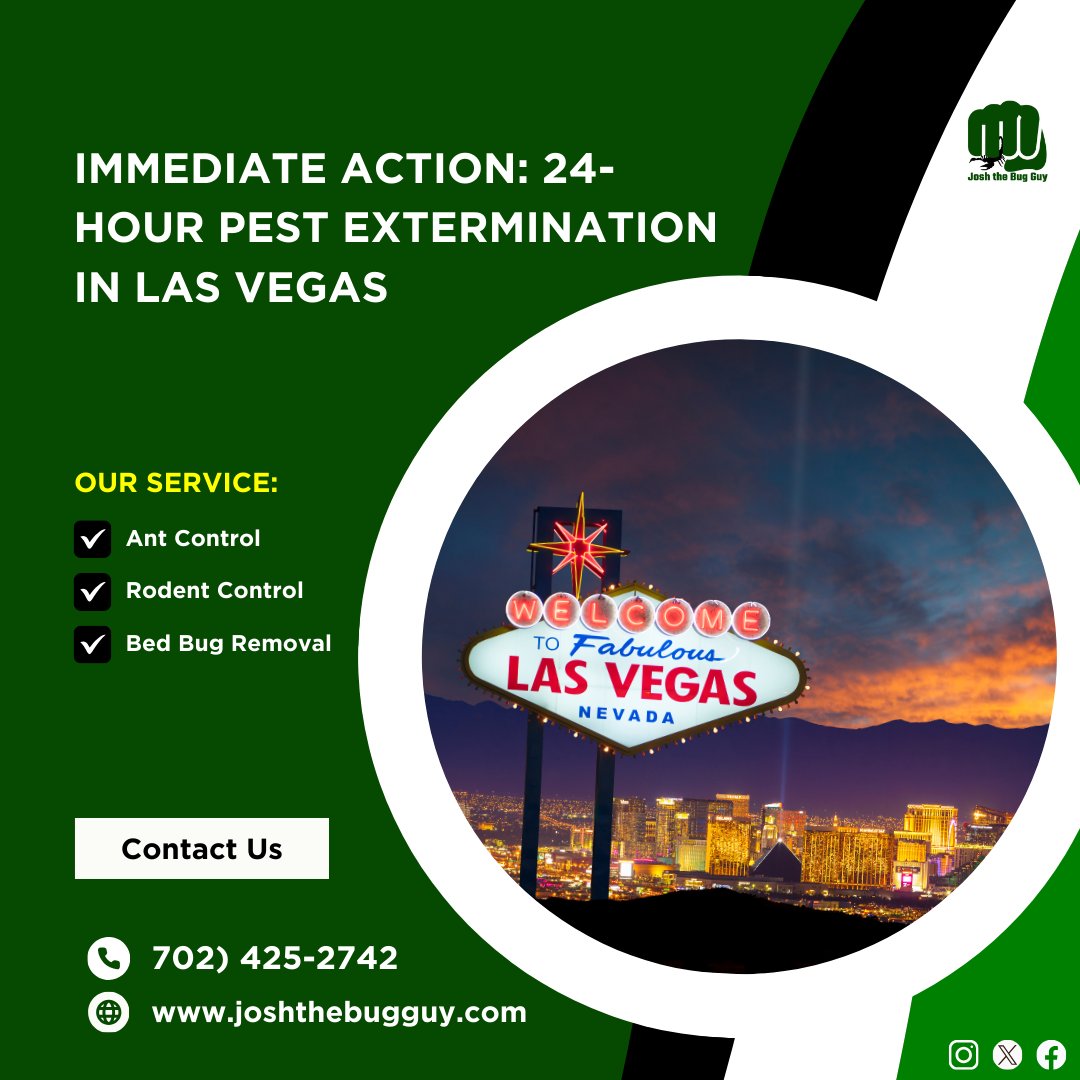 Joshthebugguy's tweet image. Got a pest problem that just can&apos;t wait? We&apos;ve got you covered! Our expert team is available 24/7 to handle any pest emergency in Las Vegas. Reach out today for swift and effective extermination. 🕰️🛡️ #EmergencyPestControl #LasVegas #QuickResponse
