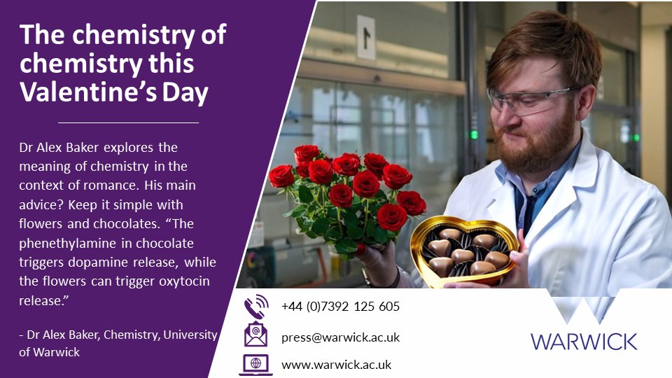 📰PRESS RELEASE: Are you feeling the Chemistry ahead of Valentine's Day? @AB_wan_Kenobi @Uniofwarwick #ValentinesDay #Chemistry #journorequest warwick.ac.uk/newsandevents/…