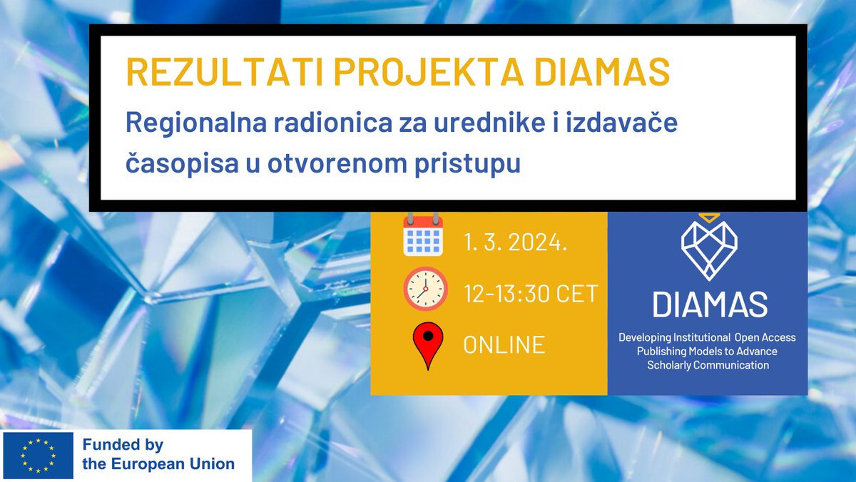 Iva Melinscak Zlodi (@ivamz13) on Twitter photo Znanstveno izdavaštvo ne mora biti isključivo u rukama "velikih 5". A veliki EU projekti (poput <a href="/DiamasProject/">DIAMAS Project</a>) sve veću pažnju daju malim i neprofitnim izdavačima. Pridružite nam se u razgovoru nakon kraćih izlaganja o rezultatima projekta: bit.ly/diamas-rs-hr Znanstveno izdavaštvo ne mora biti isključivo u rukama "velikih 5". A veliki EU projekti (poput <a href="/DiamasProject/">DIAMAS Project</a>) sve veću pažnju daju malim i neprofitnim izdavačima. Pridružite nam se u razgovoru nakon kraćih izlaganja o rezultatima projekta: bit.ly/diamas-rs-hr