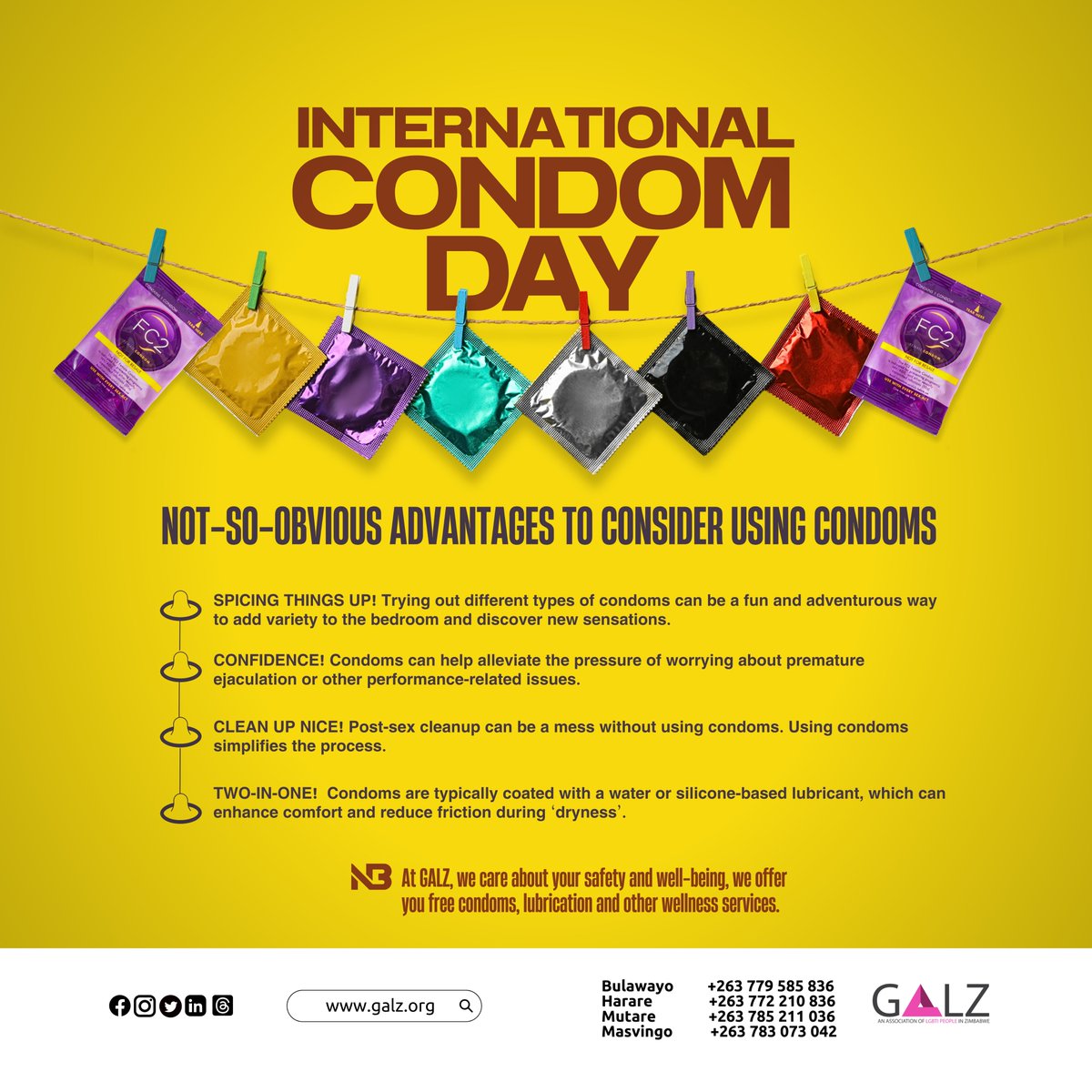 Protection is caring! Let's promote safe and responsible intimacy. #InternationalCondomDay #LoveandProtection #SafetyFirst