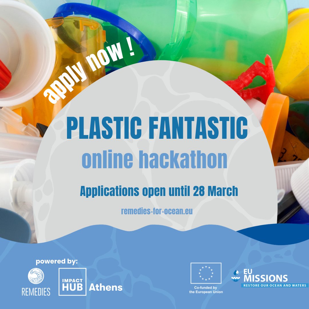 📣Calling #Plasticpreneurs tackling plastic pollution!
🚀Join PLASTIC FANTASTIC international online #Hackathon by @REMEDIES_eu.
Apply by March 28th for a chance to win custom business support! 🔗bit.ly/3Sbl47S 
#PlasticFantasticHackathon #InnovationForChange #EUMissions
