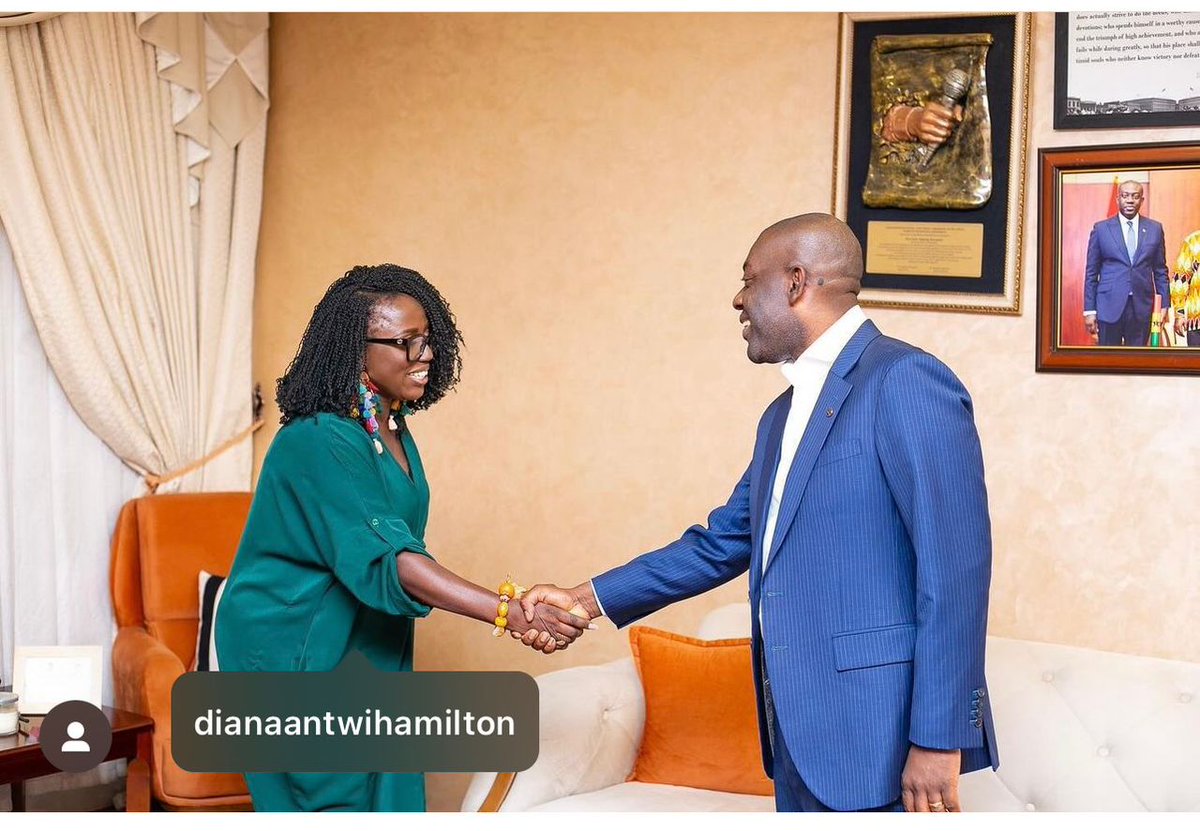 the_clinton_'s tweet image. @dianaantwihamilton has paid a courtesy visit to the Minister for Information, Kojo Oppong Nkrumah, to officially inform him about the 10th-anniversary celebration of #AwakeExperience and extend an invitation to the event.