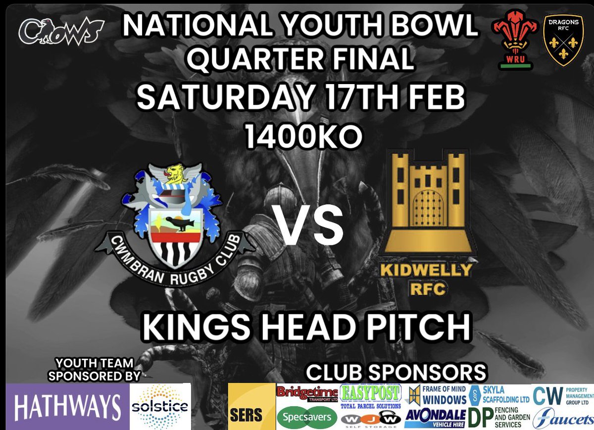 This weekend we are back in National Bowl action as we welcome @kidwellyrfcu16 to the kings head for a 1/4 final match. Should be a cracker 💥1400ko. please come and support if you can #crows @AllWalesSport