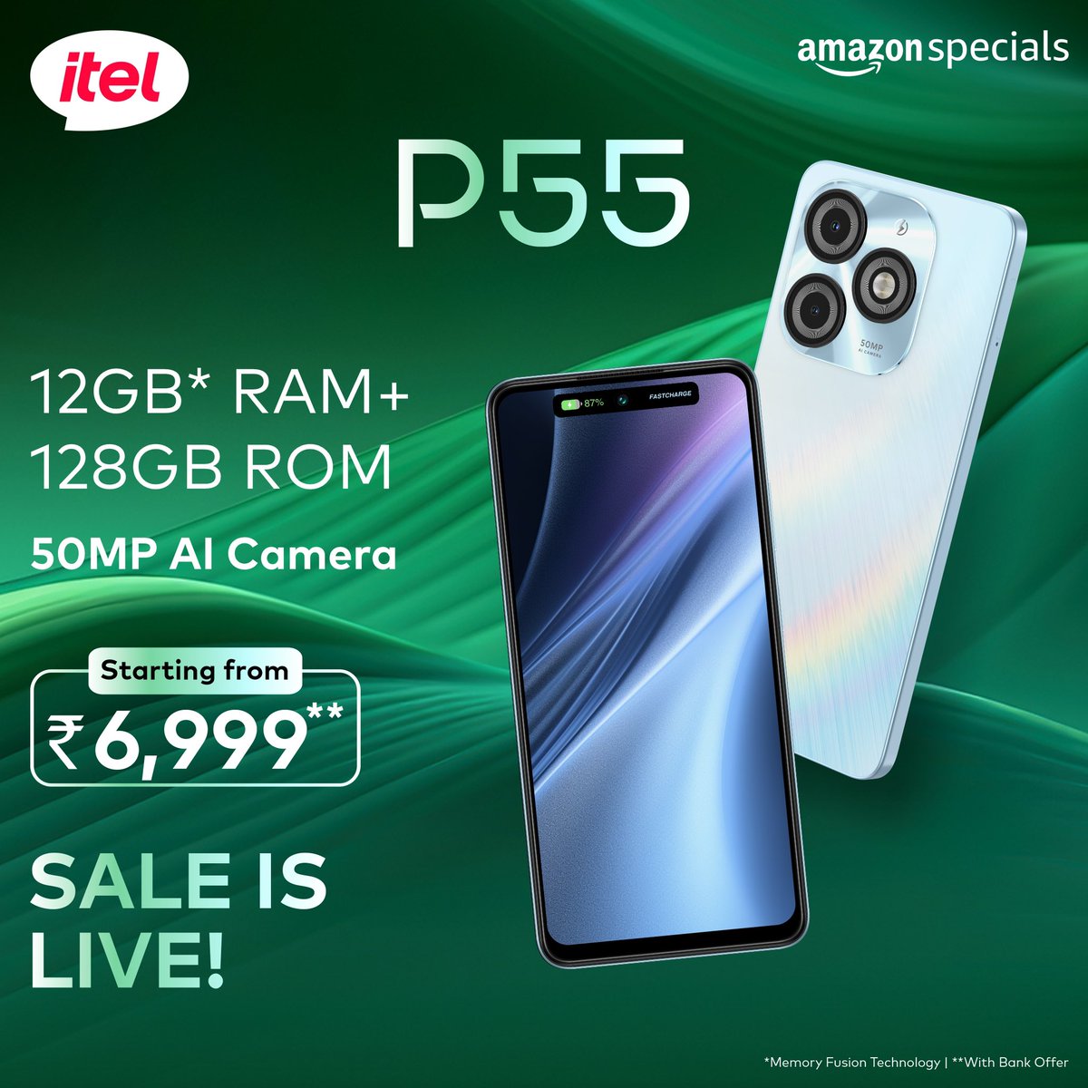 itel_india's tweet image. Enter into the power of revolution with itel P55 – India's first smartphone with a staggering 12GB RAM+128GB ROM, now available starting from just Rs. 6999! Hurry, the Sale is Live Now!
Buy Now - bit.ly/3UzQzKJ

#itel #P55 #itelP55