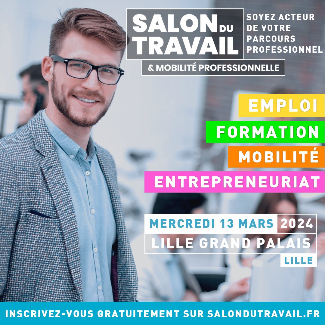 📢 #SalonDuTravail revient à Lille le 13 mars ! Inscrivez vous gratuitement dès maintenant 👉 lille.salondutravail.fr/registration/r… Rejoignez le premier salon dédié à votre vie professionnelle ! 📅 13 mars 2024 📍 Lille Grand Palais, à Lille. #emploi #formation #reconversionprofessionnelle